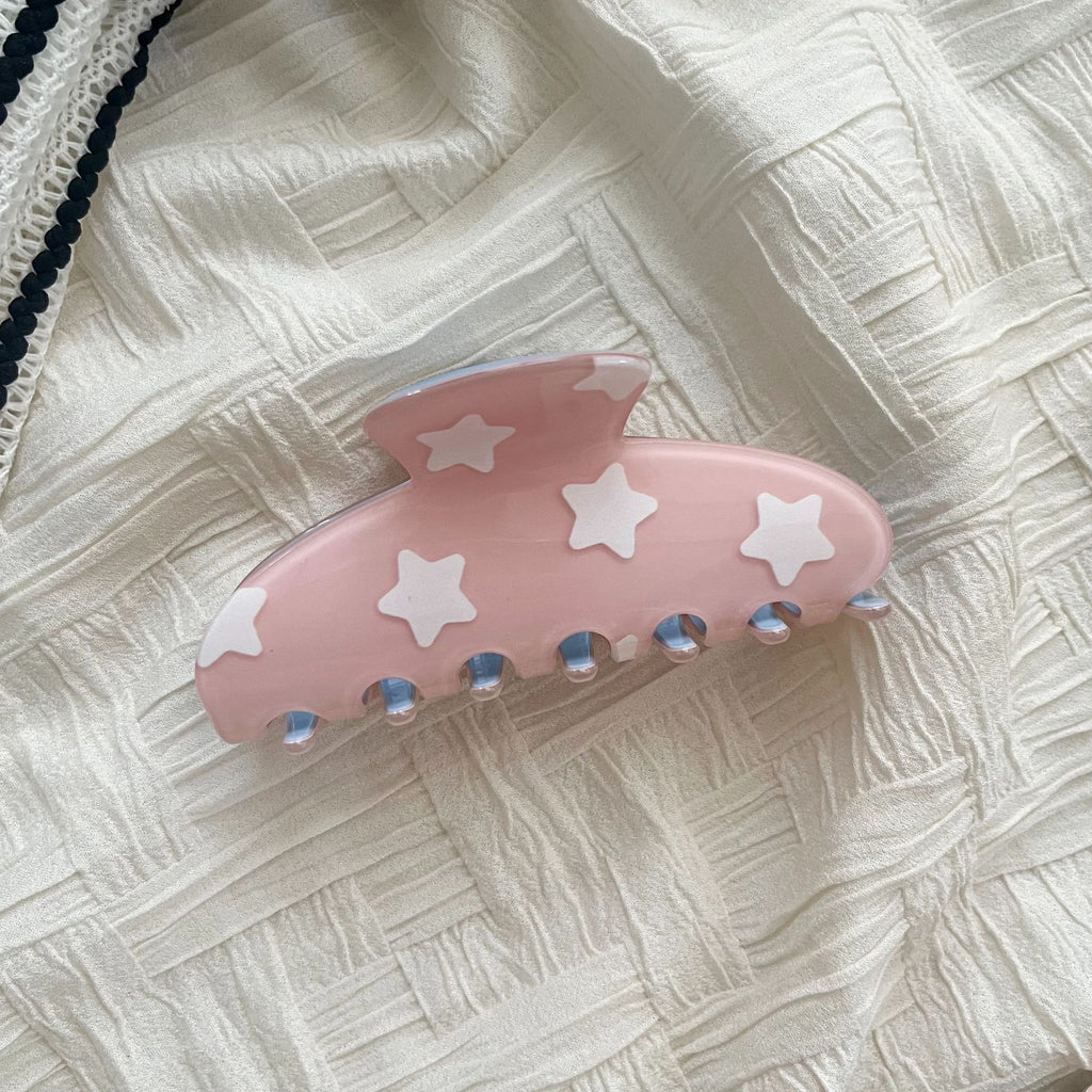 Star Print Large Hair Claw Clip Matte Finish - Pink