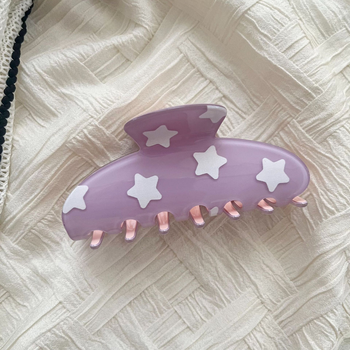 Star Print Large Hair Claw Clip Matte Finish - Purple