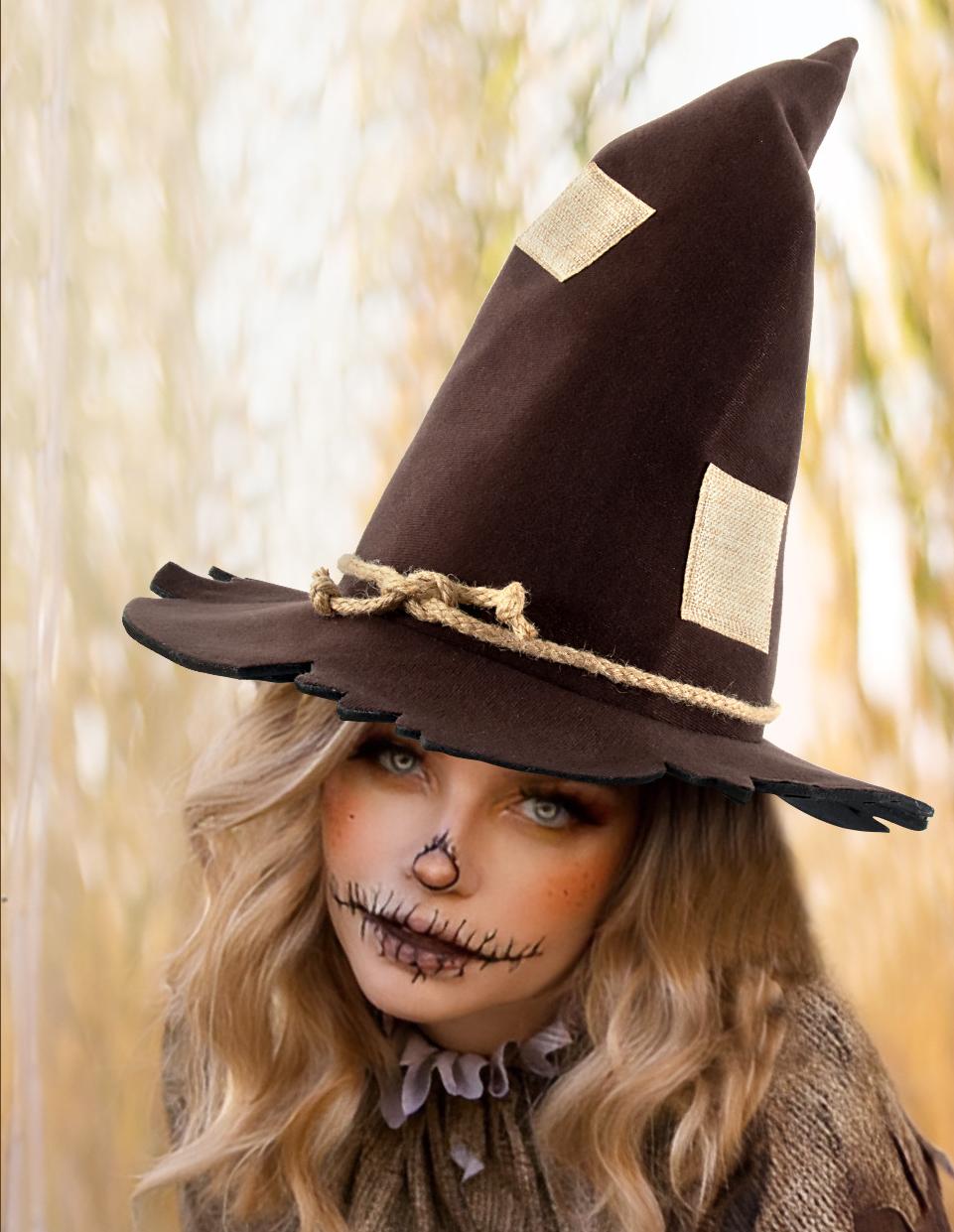 Rustic Patch Felt Halloween Witch Hat - Brown