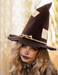 Rustic Patch Felt Halloween Witch Hat - Brown