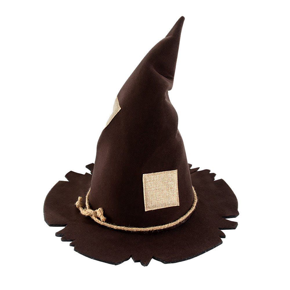 Rustic Patch Felt Halloween Witch Hat - Brown - 1