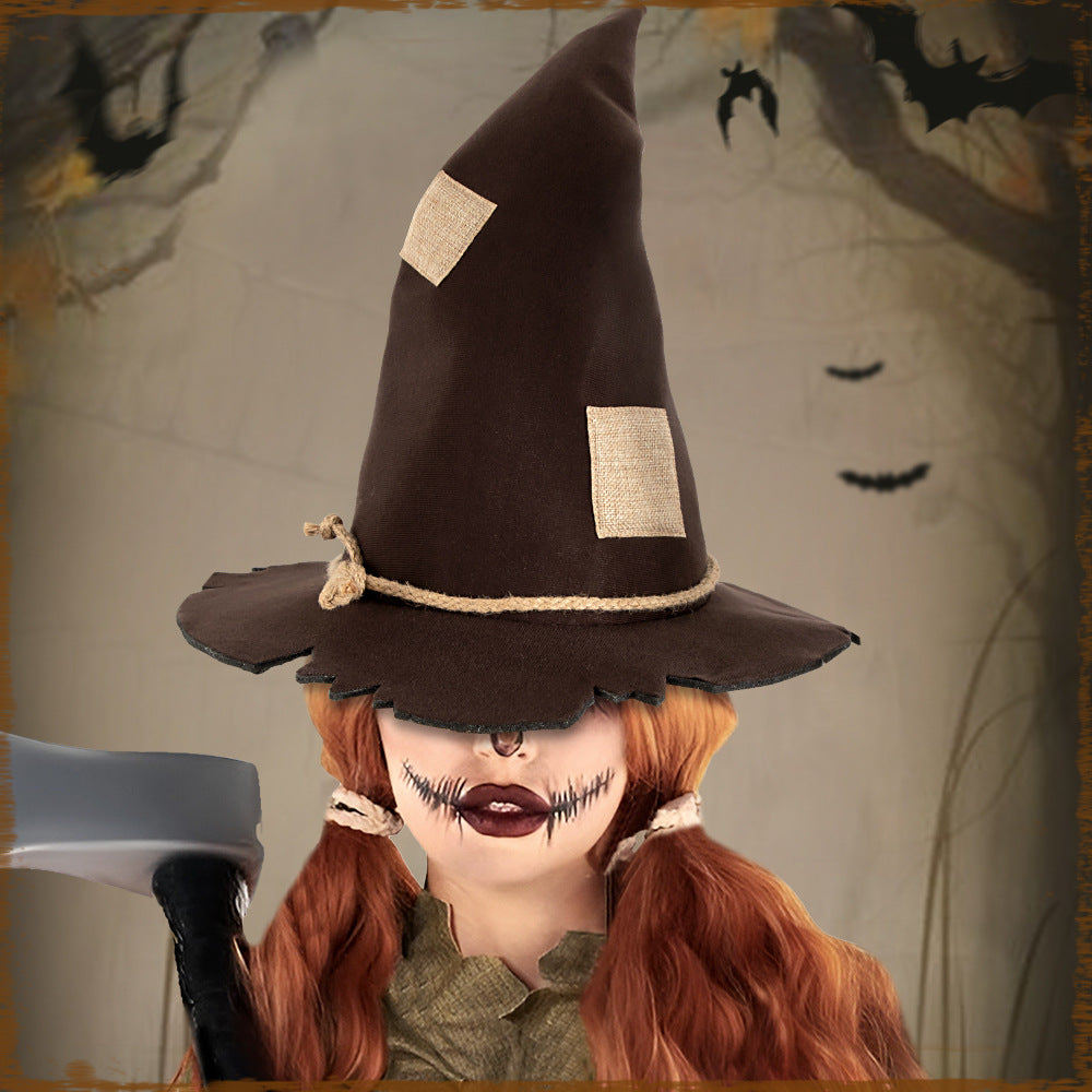 Rustic Patch Felt Halloween Witch Hat - Brown - 11