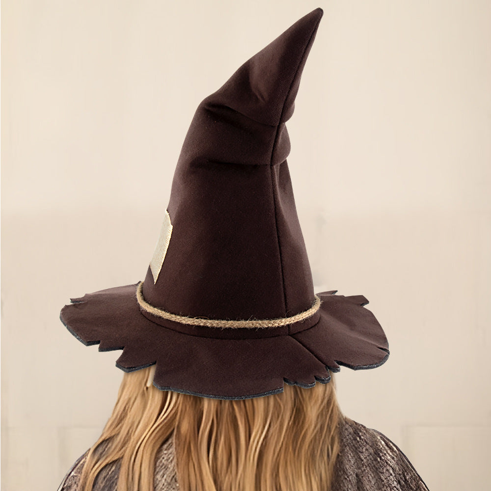 Rustic Patch Felt Halloween Witch Hat - Brown - 12