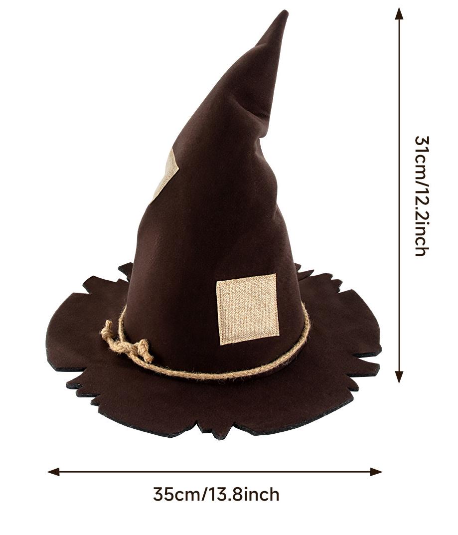 Rustic Patch Felt Halloween Witch Hat - Brown - 2