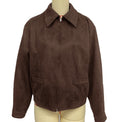 Faux Suede Collared Zip Bomber Jacket - Brown