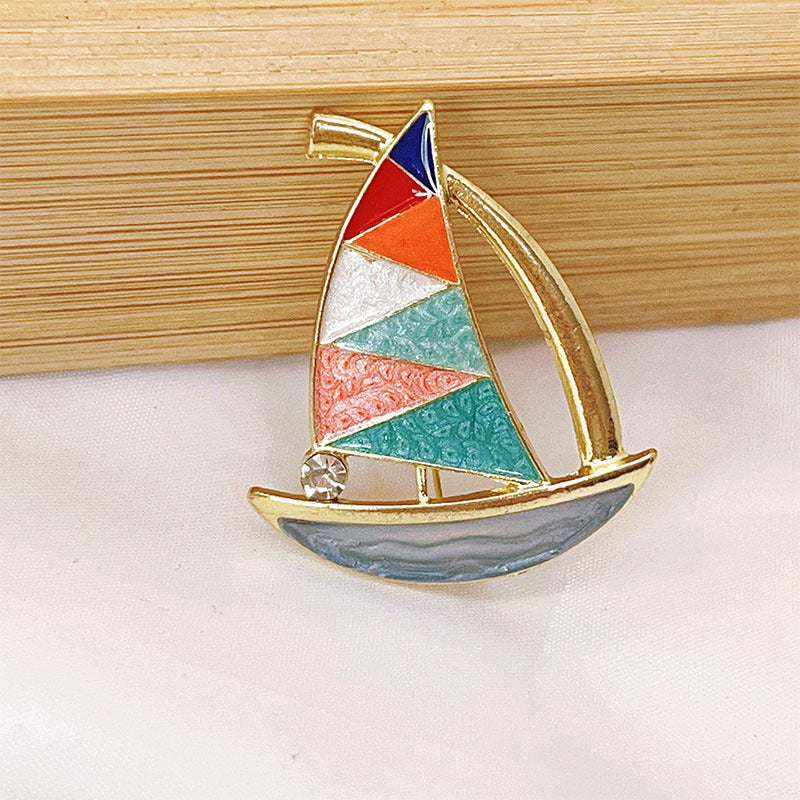 Enamel Colour Block Sailboat Brooch - Sailboat