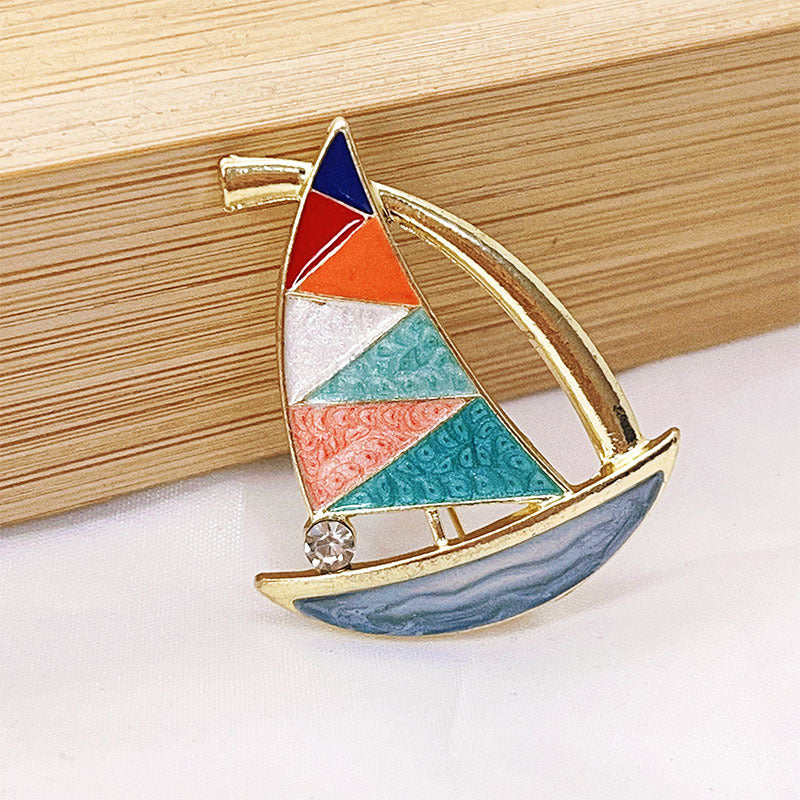 Enamel Colour Block Sailboat Brooch - Sailboat - 1