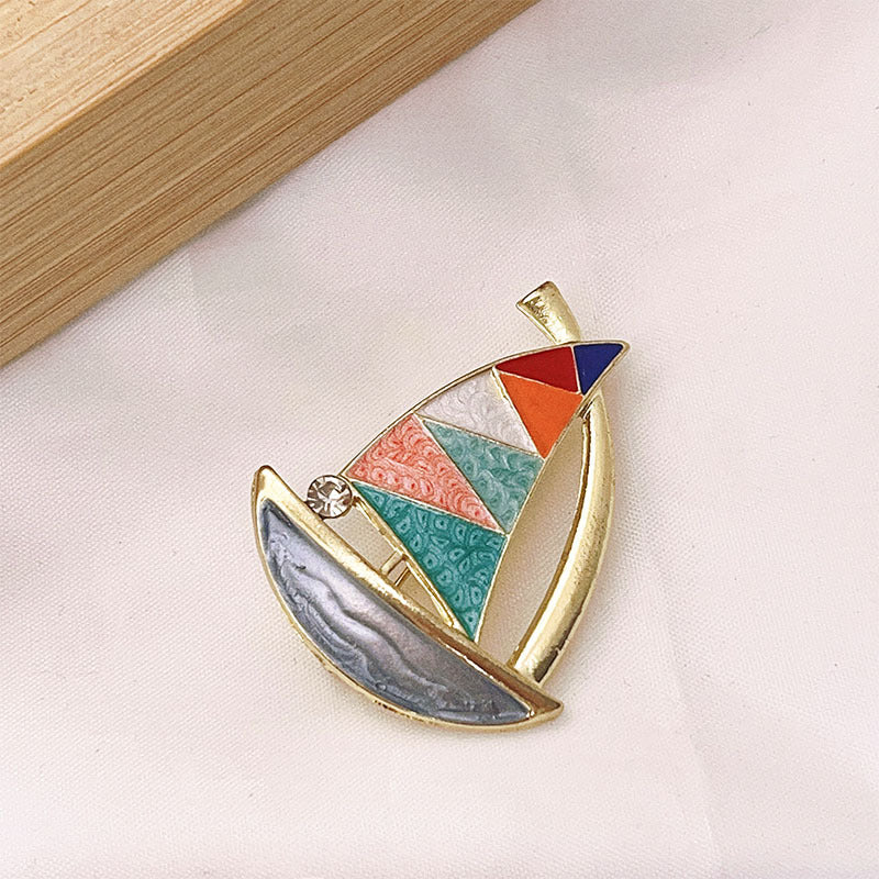 Enamel Colour Block Sailboat Brooch - Sailboat - 2