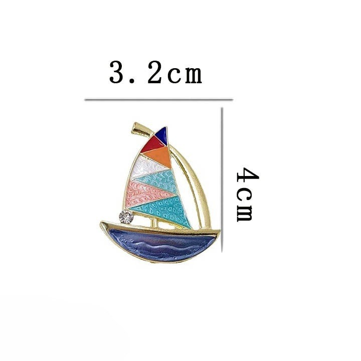 Enamel Colour Block Sailboat Brooch - Sailboat - 4