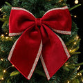 Glitter-Edged Velvet Christmas Bow Tree Decor - WineRed-L