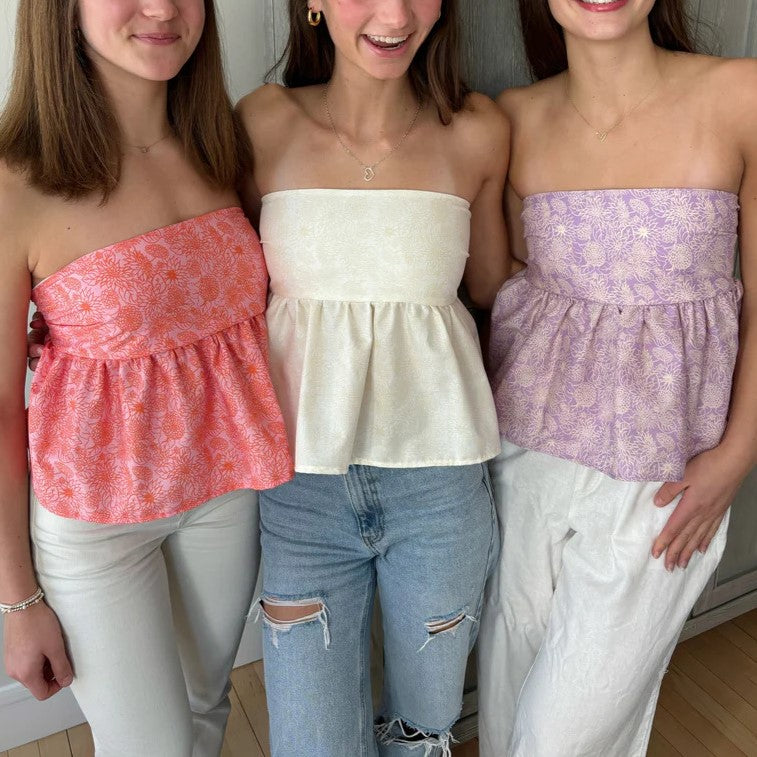 Ditsy Print Tie Back Bandeau Peplum Top
