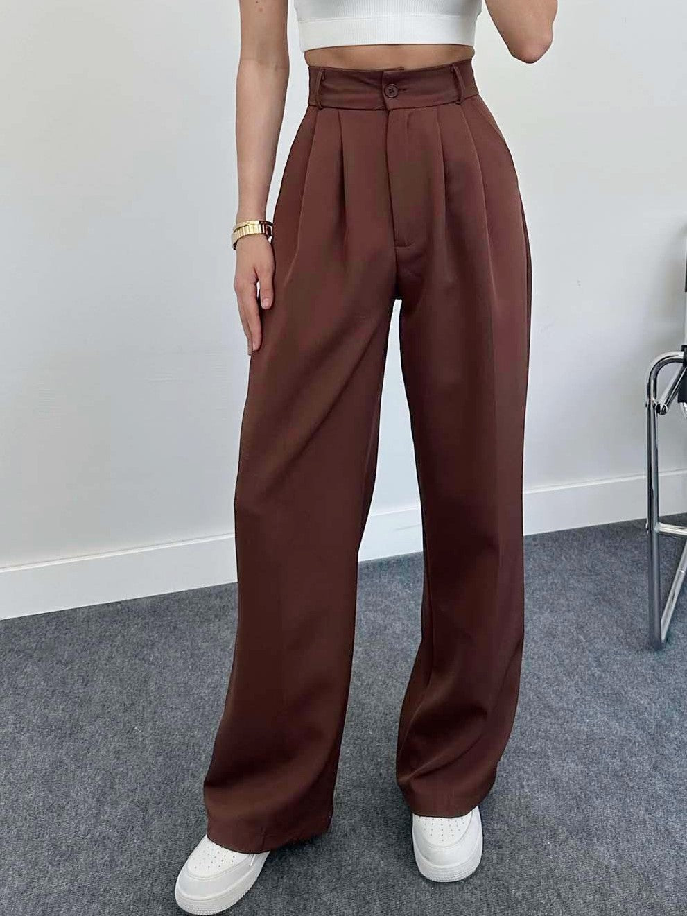 High Waisted Pleated Wide Leg Trousers - view 1