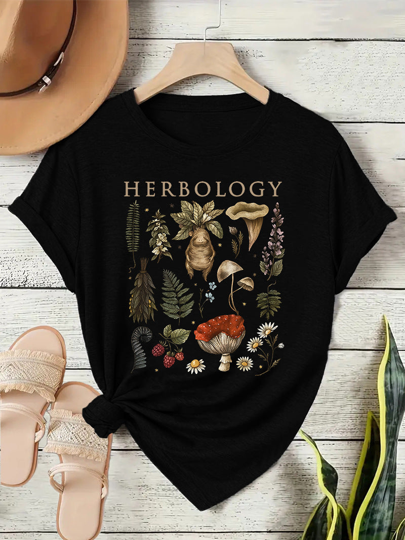Vintage Mushroom Botanical Graphic T-Shirt - Black