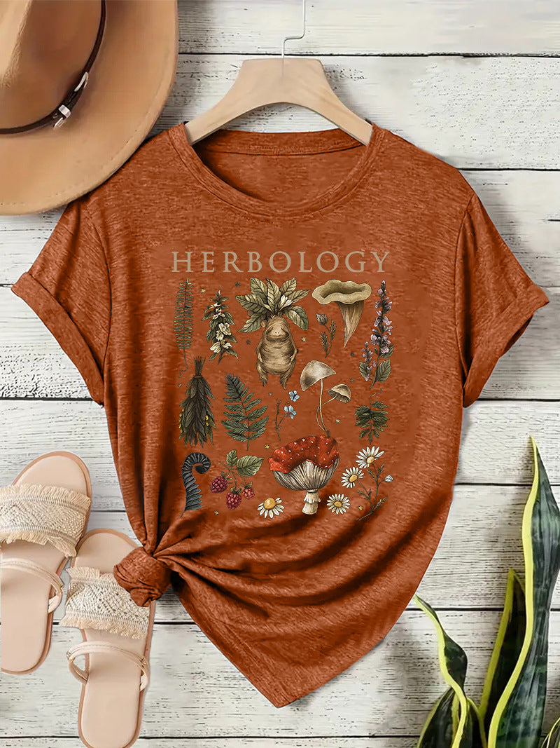 Vintage Mushroom Botanical Graphic T-Shirt - Brown
