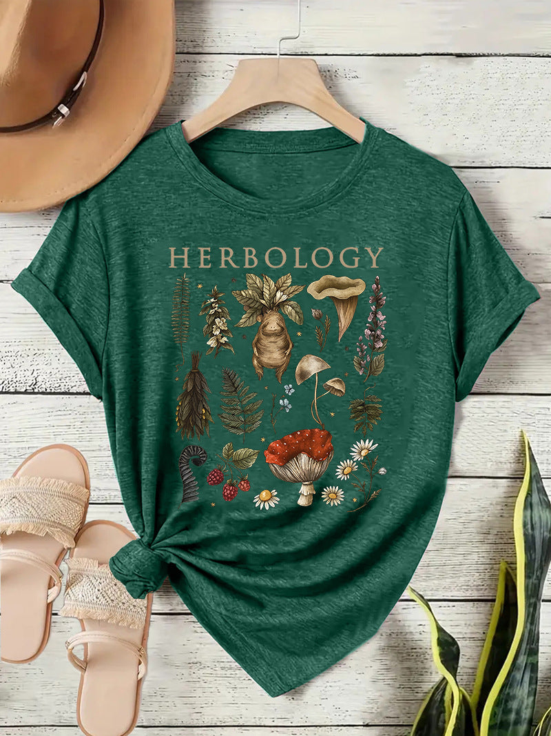 Vintage Mushroom Botanical Graphic T-Shirt - Green
