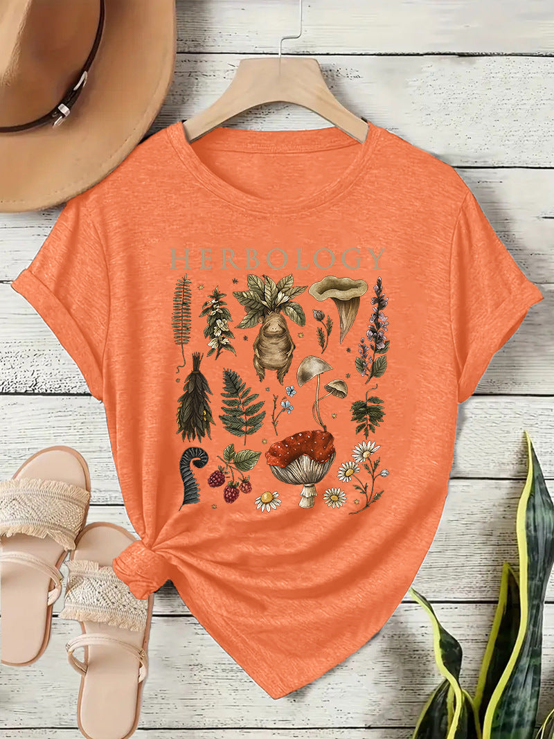 Vintage Mushroom Botanical Graphic T-Shirt - Orange