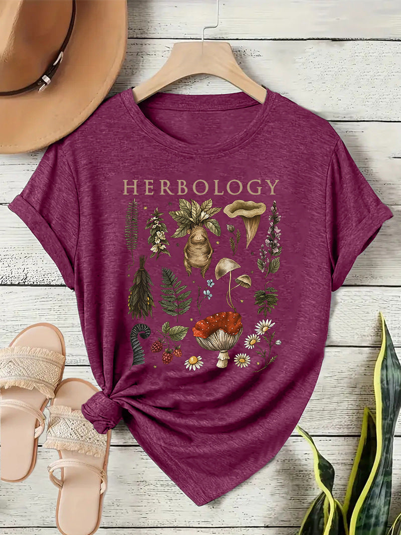 Vintage Mushroom Botanical Graphic T-Shirt - Purple