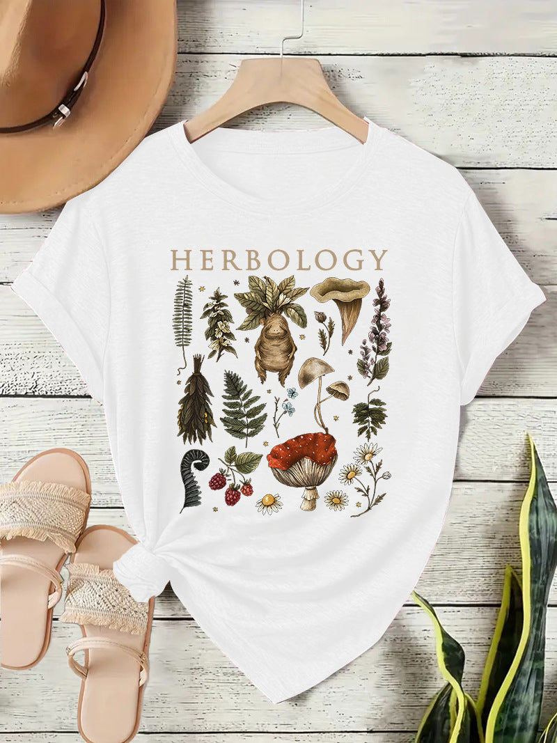 Vintage Mushroom Botanical Graphic T-Shirt - White