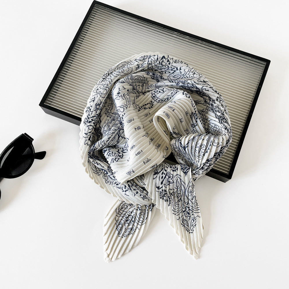 Pleated Crinkle Square Bandana Head Scarf - C8