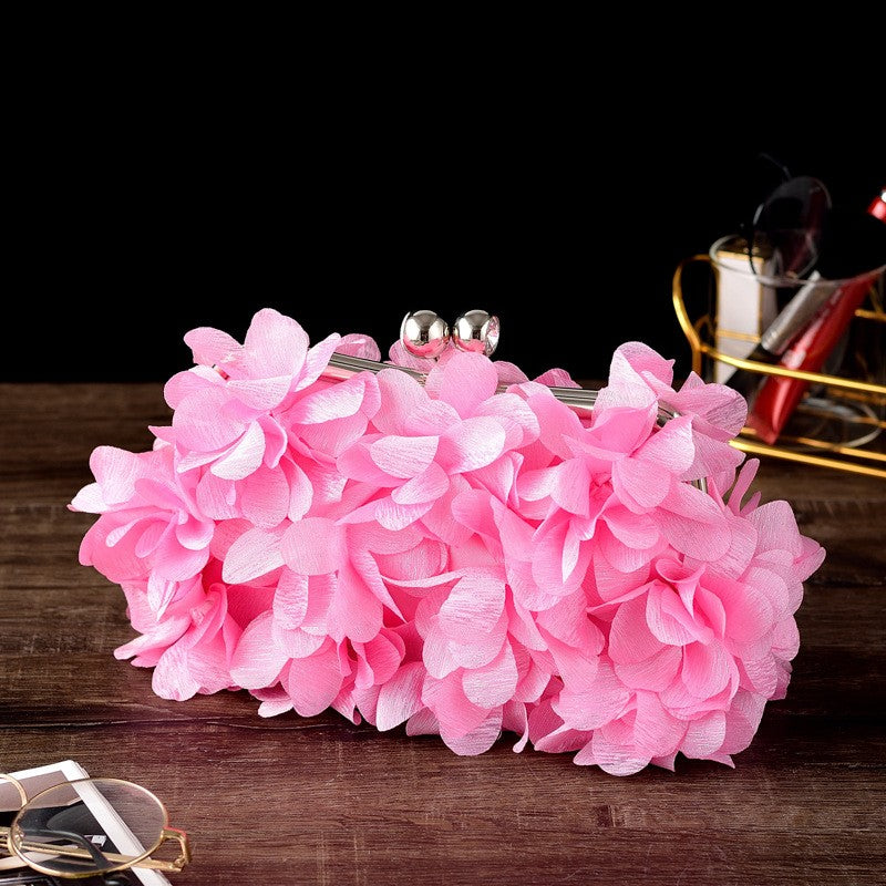 Petal Flower Kiss Lock Evening Clutch - Pink