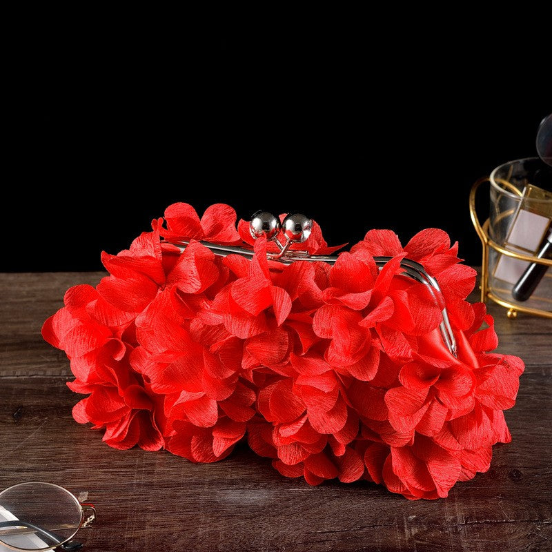 Petal Flower Kiss Lock Evening Clutch - Red