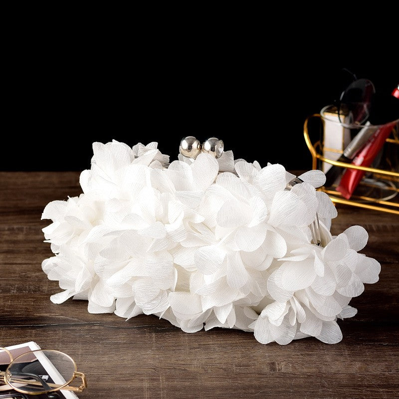 Petal Flower Kiss Lock Evening Clutch - White
