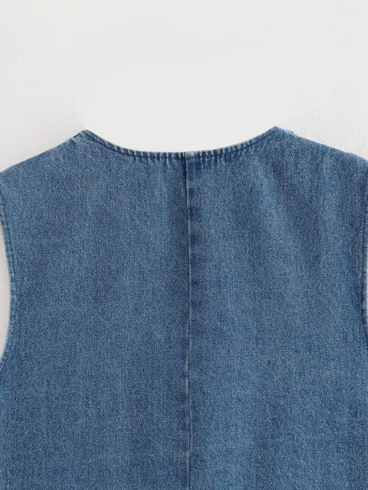 Cropped Denim Vest With Pointed Hem - Blue - 4
