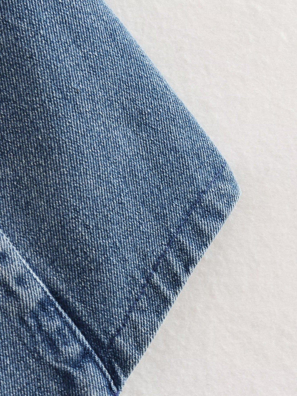 Cropped Denim Vest With Pointed Hem - Blue - 5