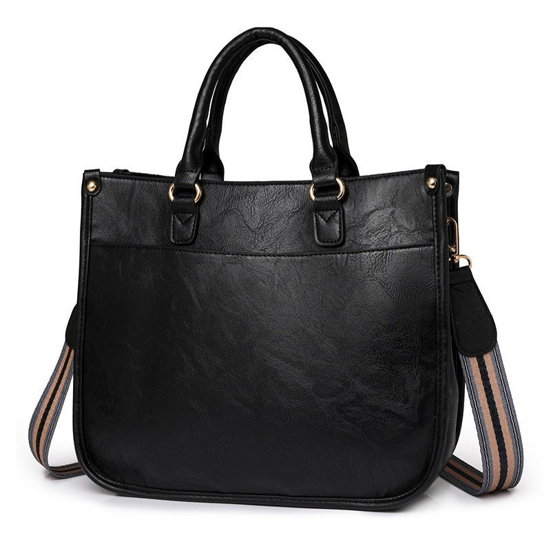 Structured Work Satchel with Striped Guitar Strap - Black