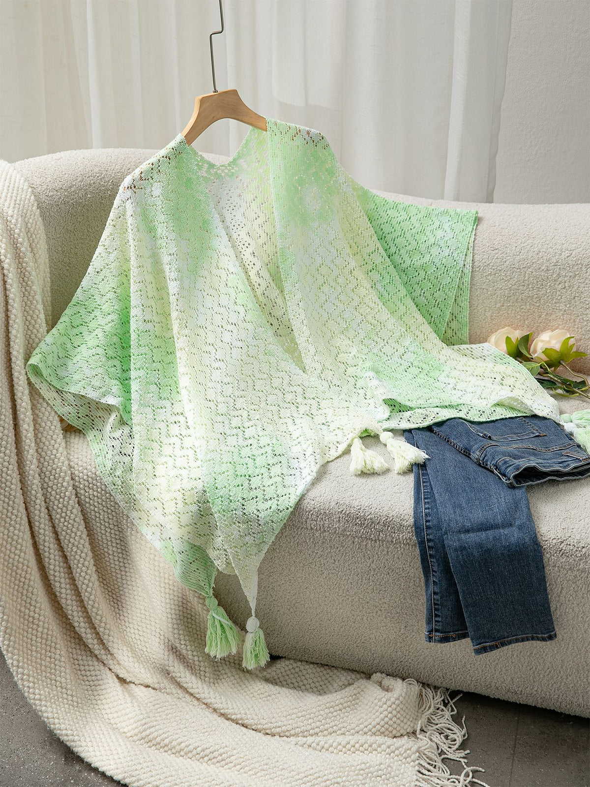 Ombre Knit Cape Beach Cover Up - Green
