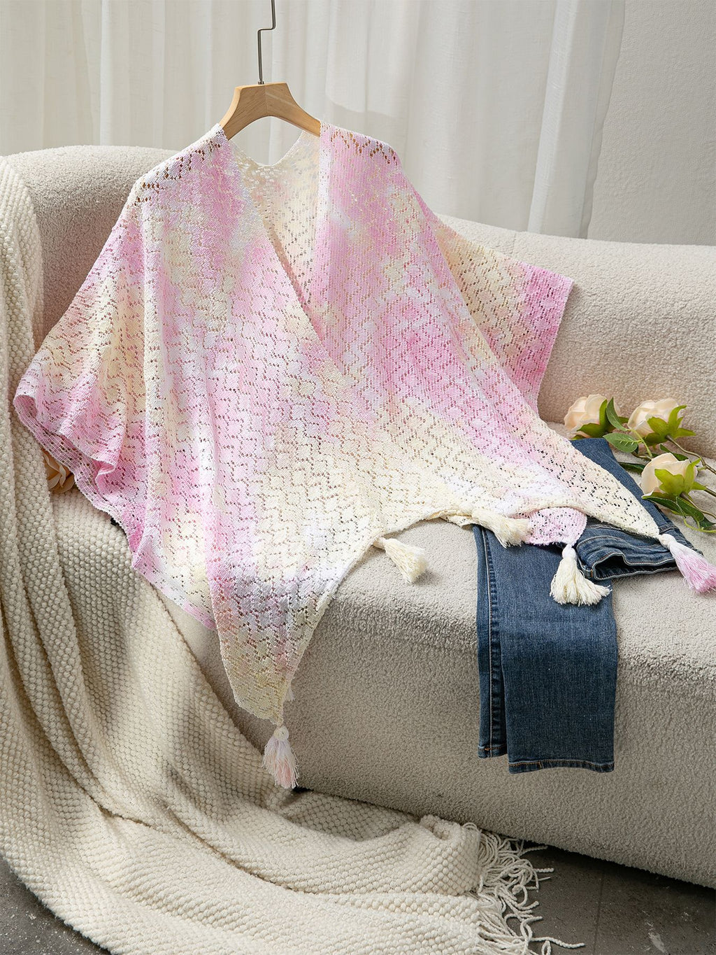Ombre Knit Cape Beach Cover Up - Pink - 1