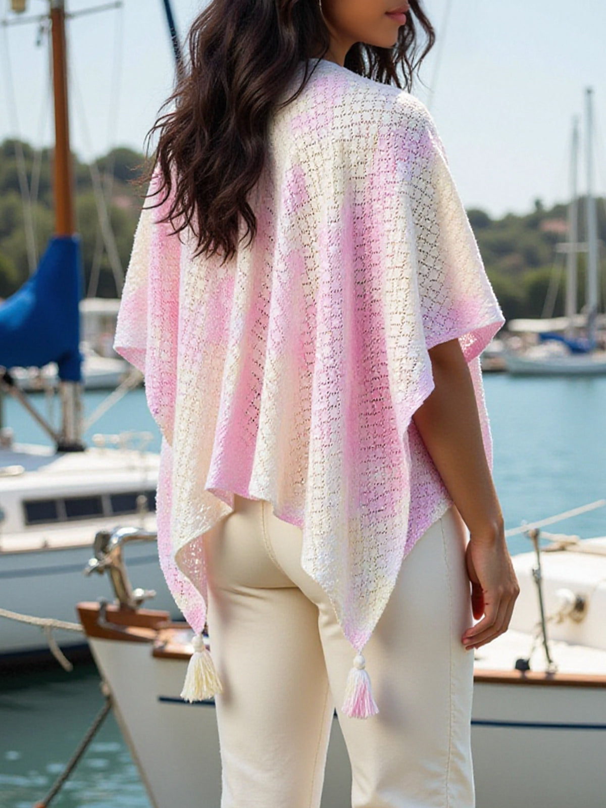 Ombre Knit Cape Beach Cover Up - Pink - 2