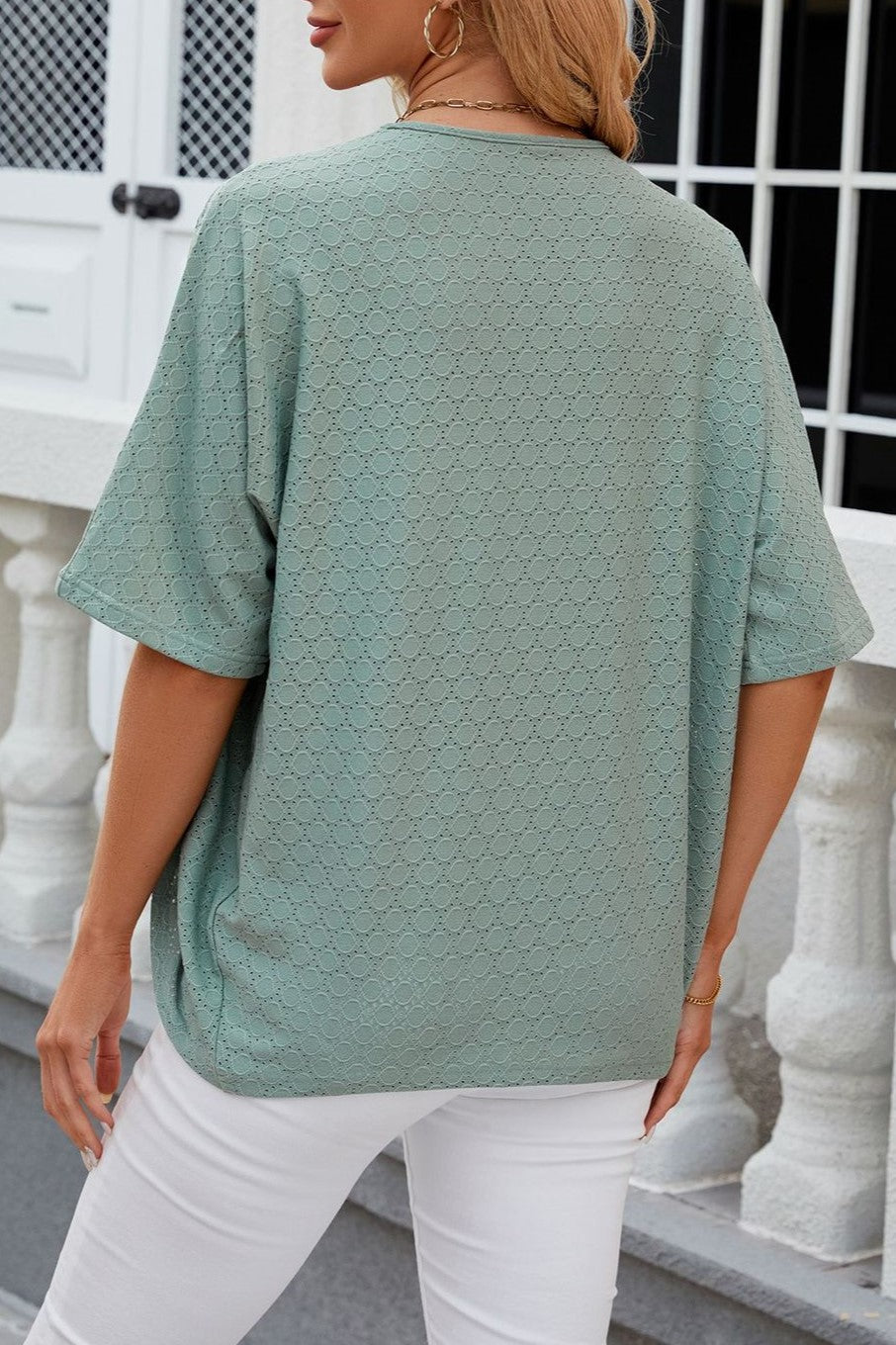 Eyelet Knit Open Front Beach Cover Up - Dark Green - 2
