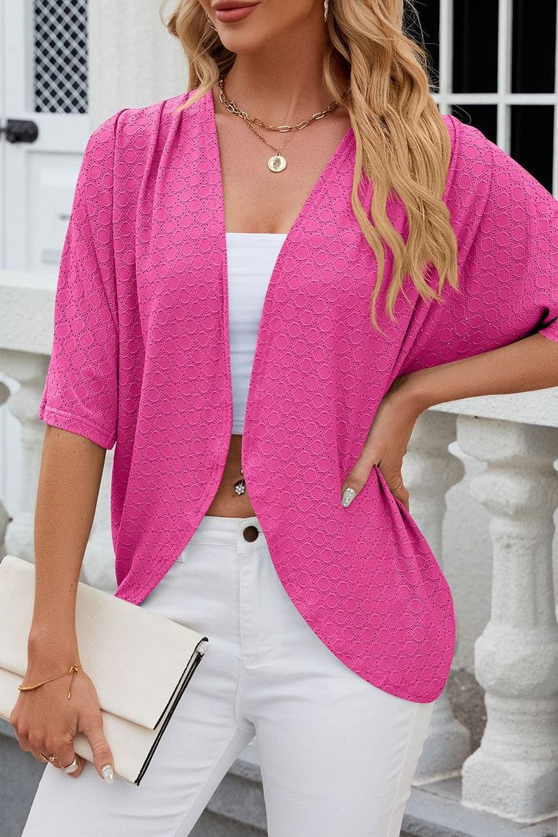 Eyelet Knit Open Front Beach Cover Up - Peach