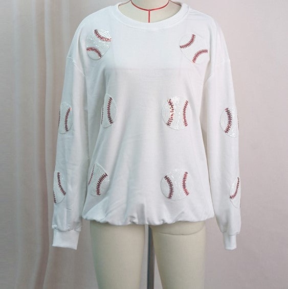 Sequin Baseball Patch Oversized Sweatshirt - White - 2