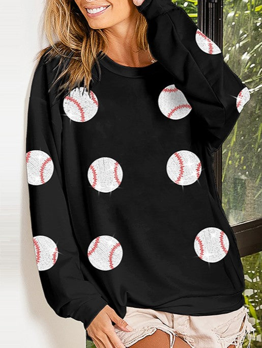 Sequin Baseball Patch Oversized Sweatshirt