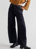 Barrel Leg Raw Hem Jeans - Black