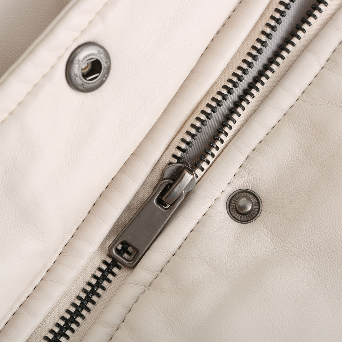 Faux Leather Stand Collar Puffer Jacket - Beige - 8
