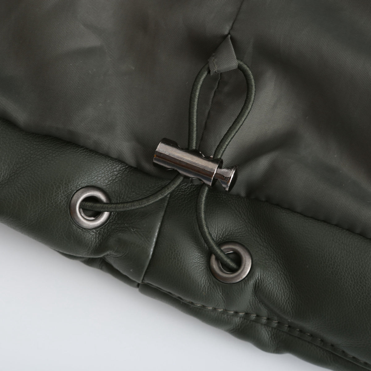 Faux Leather Stand Collar Puffer Jacket - Black - 2