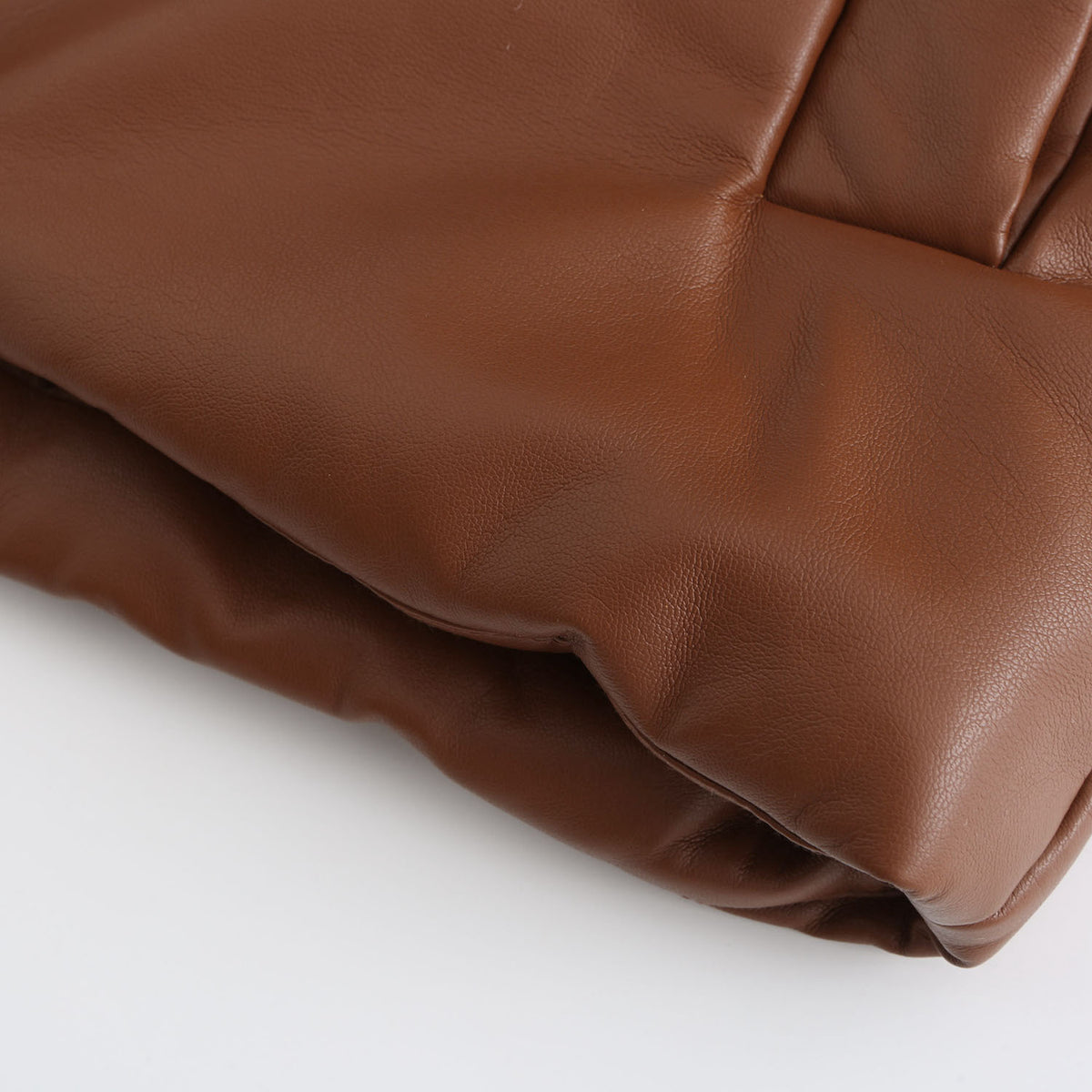Faux Leather Stand Collar Puffer Jacket - Brown - 11