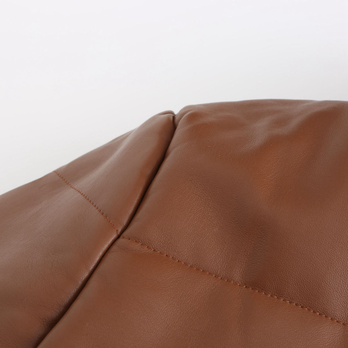 Faux Leather Stand Collar Puffer Jacket - Brown - 8