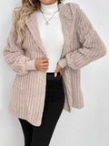 Hooded Ribbed Plush Longline Cardigan - Khaki
