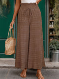 Smocked Waist Crinkle Palazzo Trousers - Coffee