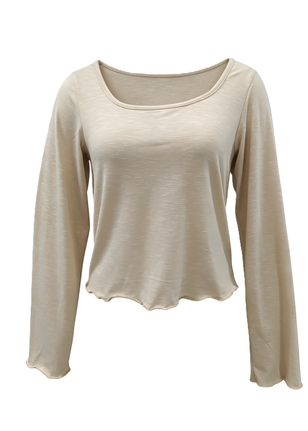 Lettuce Edge Flare Sleeve Slub Knit Blouse - Khaki
