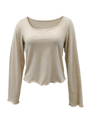 Lettuce Edge Flare Sleeve Slub Knit Blouse - Khaki