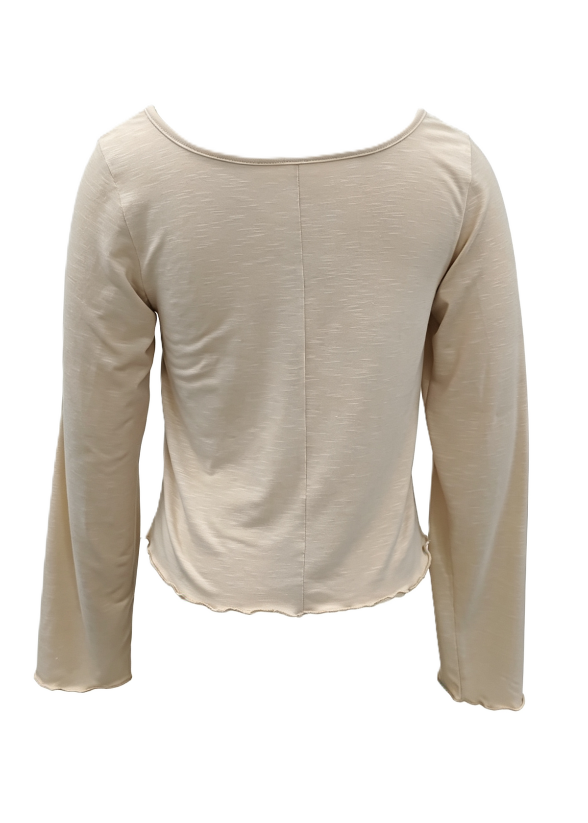 Lettuce Edge Flare Sleeve Slub Knit Blouse - Khaki - 1