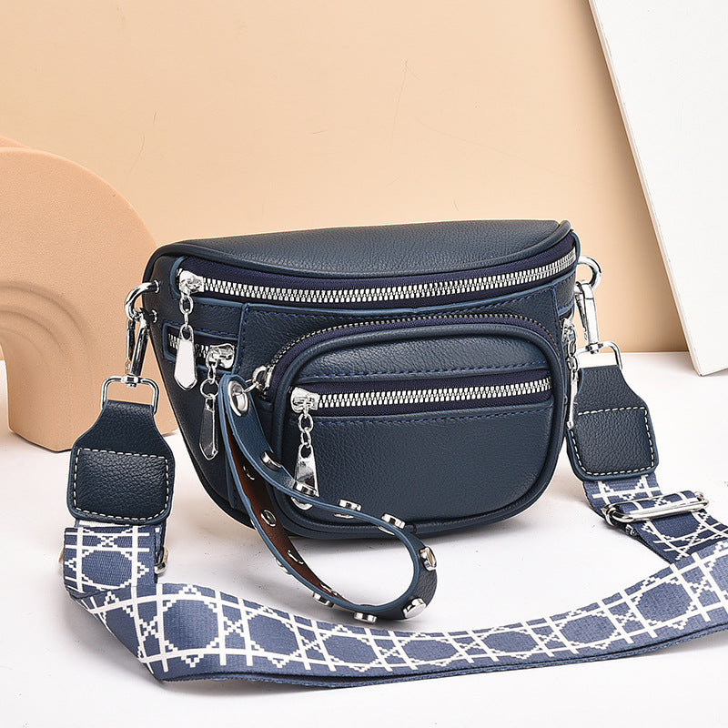 Multi Pocket Zip Sling Crossbody Bag - Blue