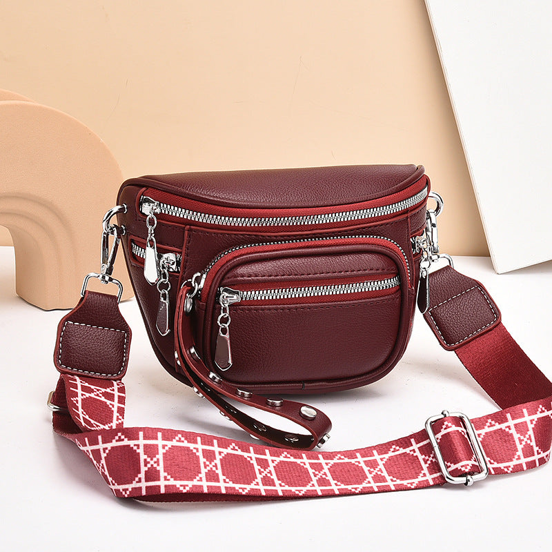 Multi Pocket Zip Sling Crossbody Bag - Red