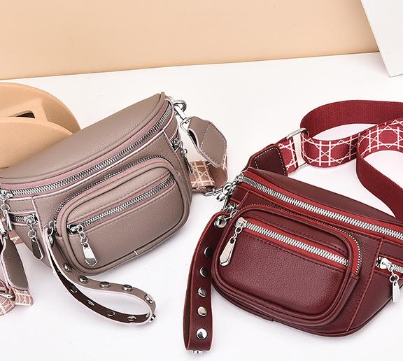 Multi Pocket Zip Sling Crossbody Bag - Red - 1