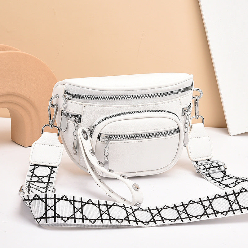 Multi Pocket Zip Sling Crossbody Bag - White